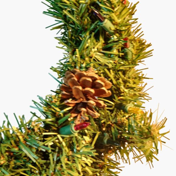 Pre Lit Pine Wreath Multi Color Lights Pinecones New 24 Inch - Picture 5 of 12